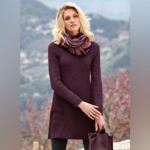 Peruvian Connection Pima Cotton Ribbed Knit Tunic Sweater in Burgundy S - Picture 1 of 12